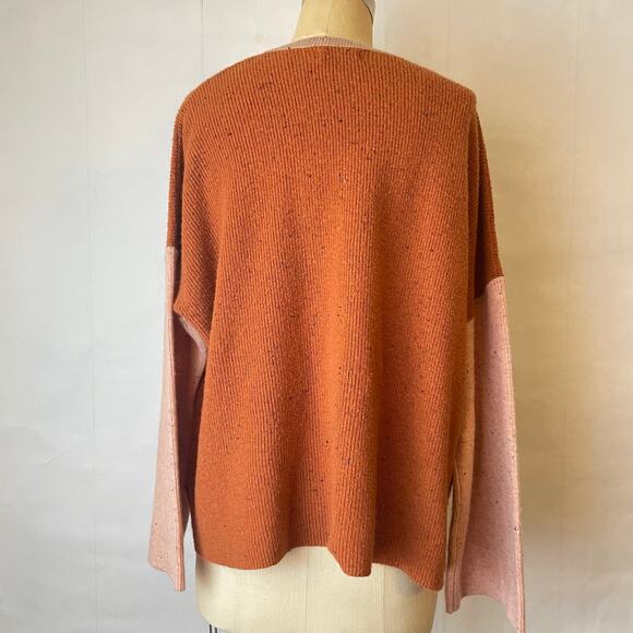 Roolee Colorblock Earthtone Pumpkin and Pink Wide Sleeved Crewneck Sweater 2XL - Picture 6 of 8